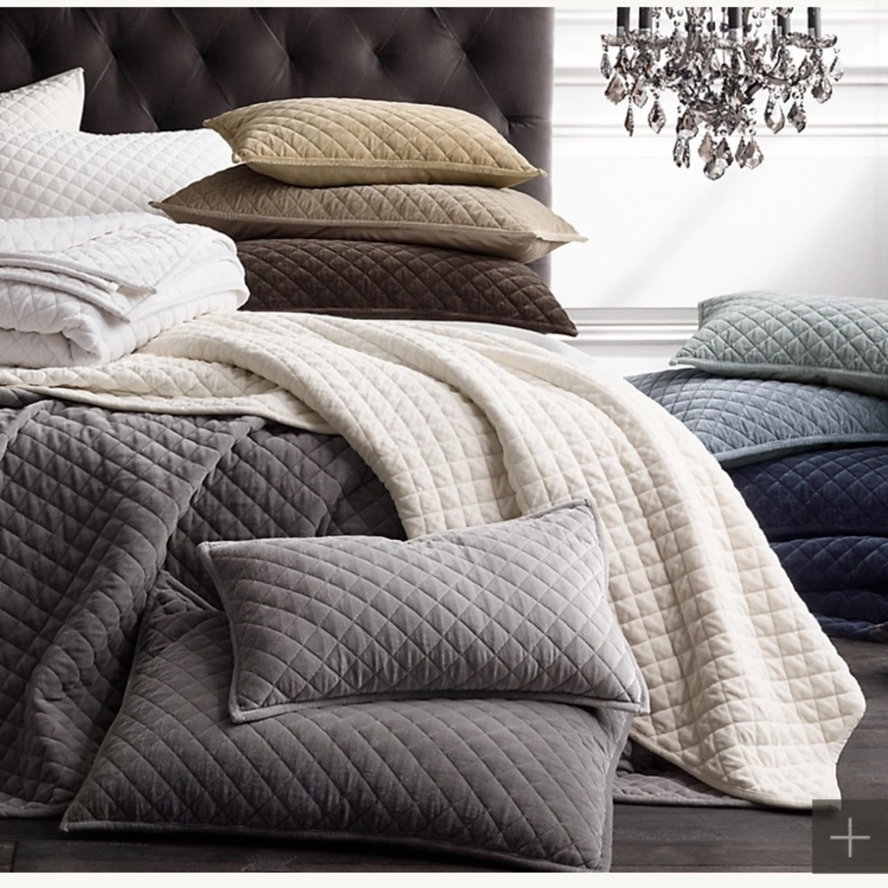 NWT Three SOLD OUT Restoration Hardware Washed Velvet Diamond Quilt Euro Shams